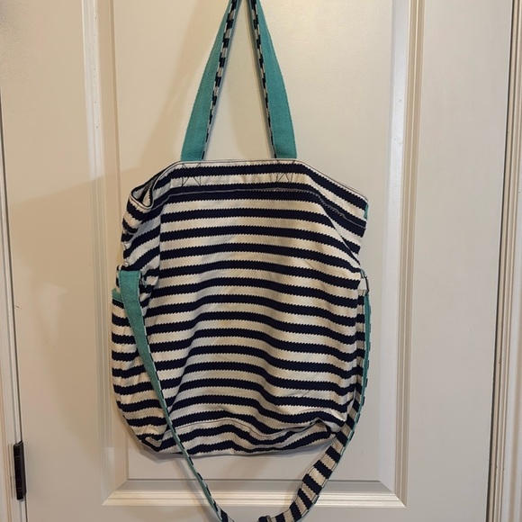 Thirty-One Striped Hobo Bag - Navy, White, and Teal - Picture 4 of 6